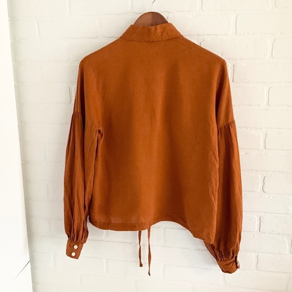 En thread Button down Lagenlook Linen Lyocell Puffy sleeve Pockets Cinnamon S - Picture 12 of 13